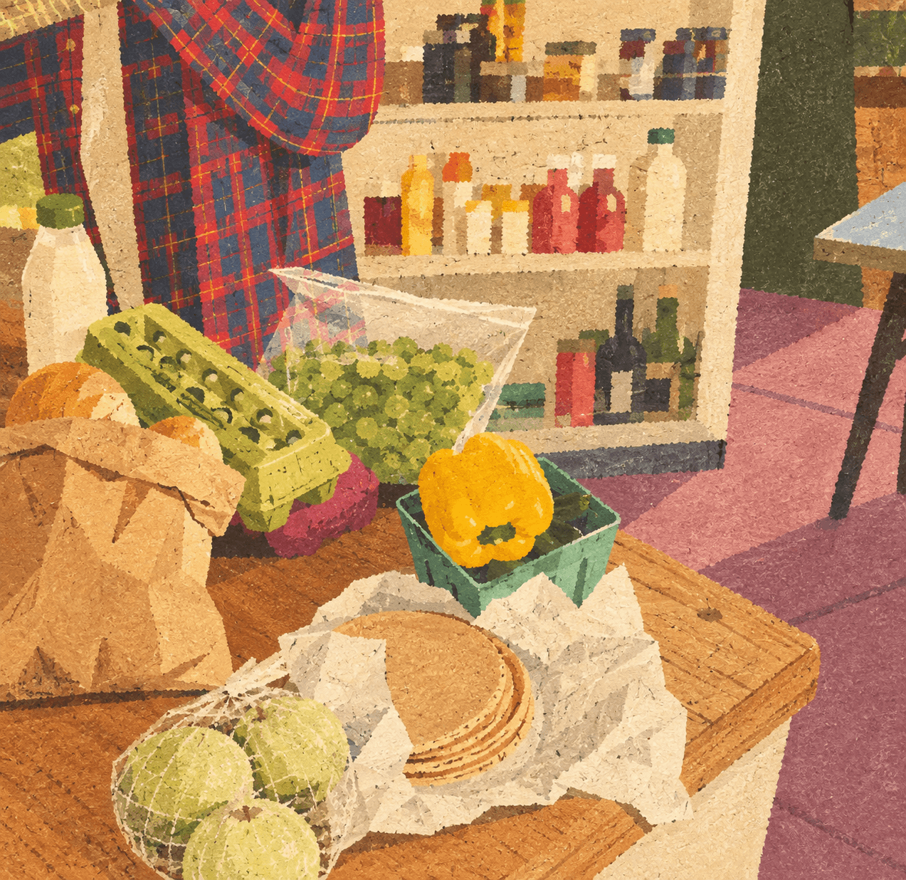 Groceries being unpacked in a kitchen